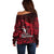 French Polynesia Bora Bora Off Shoulder Sweater Polynesian Shark Tattoo With Hibiscus Red Version LT14 - Polynesian Pride