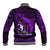 French Polynesia Bora Bora Baseball Jacket Polynesian Shark Tattoo With Hibiscus Purple Version LT14 - Polynesian Pride