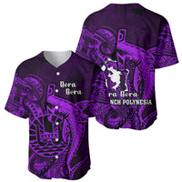 French Polynesia Bora Bora Baseball Jersey Polynesian Shark Tattoo With Hibiscus Purple Version LT14 - Polynesian Pride