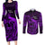 French Polynesia Bora Bora Couples Matching Long Sleeve Bodycon Dress and Long Sleeve Button Shirts Polynesian Shark Tattoo With Hibiscus Purple Version LT14 Purple - Polynesian Pride