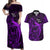 French Polynesia Bora Bora Couples Matching Off Shoulder Maxi Dress and Hawaiian Shirt Polynesian Shark Tattoo With Hibiscus Purple Version LT14 Purple - Polynesian Pride