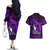 French Polynesia Bora Bora Couples Matching Off The Shoulder Long Sleeve Dress and Hawaiian Shirt Polynesian Shark Tattoo With Hibiscus Purple Version LT14 - Polynesian Pride