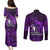 French Polynesia Bora Bora Couples Matching Puletasi Dress and Long Sleeve Button Shirts Polynesian Shark Tattoo With Hibiscus Purple Version LT14 - Polynesian Pride