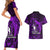 French Polynesia Bora Bora Couples Matching Short Sleeve Bodycon Dress and Hawaiian Shirt Polynesian Shark Tattoo With Hibiscus Purple Version LT14 - Polynesian Pride