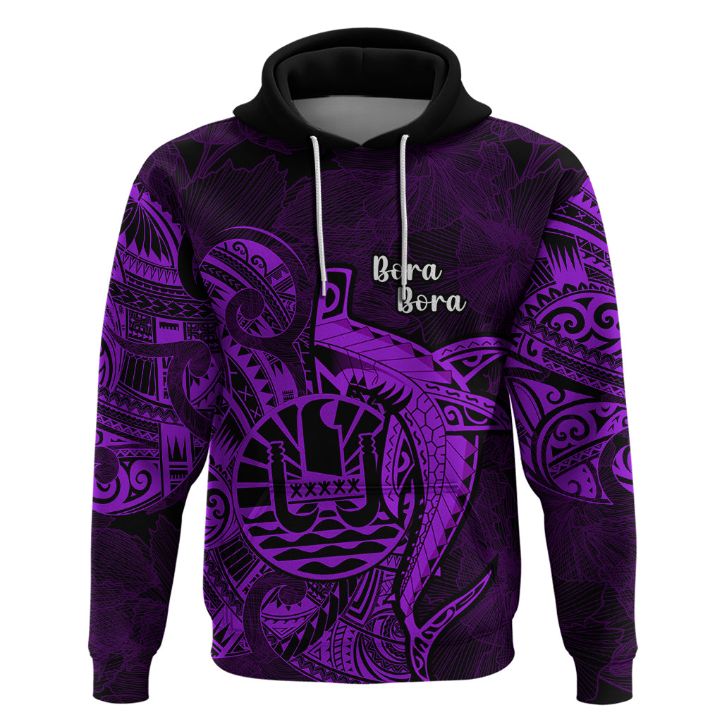 French Polynesia Bora Bora Hoodie Polynesian Shark Tattoo With Hibiscus Purple Version LT14 Pullover Hoodie Purple - Polynesian Pride