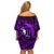 French Polynesia Bora Bora Off Shoulder Short Dress Polynesian Shark Tattoo With Hibiscus Purple Version LT14 - Polynesian Pride