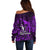 French Polynesia Bora Bora Off Shoulder Sweater Polynesian Shark Tattoo With Hibiscus Purple Version LT14 - Polynesian Pride