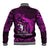 French Polynesia Bora Bora Baseball Jacket Polynesian Shark Tattoo With Hibiscus Pink Version LT14 - Polynesian Pride