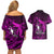 French Polynesia Bora Bora Couples Matching Off Shoulder Short Dress and Hawaiian Shirt Polynesian Shark Tattoo With Hibiscus Pink Version LT14 - Polynesian Pride