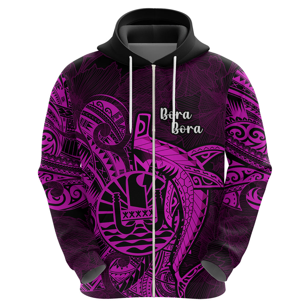 French Polynesia Bora Bora Hoodie Polynesian Shark Tattoo With Hibiscus Pink Version LT14 - Polynesian Pride