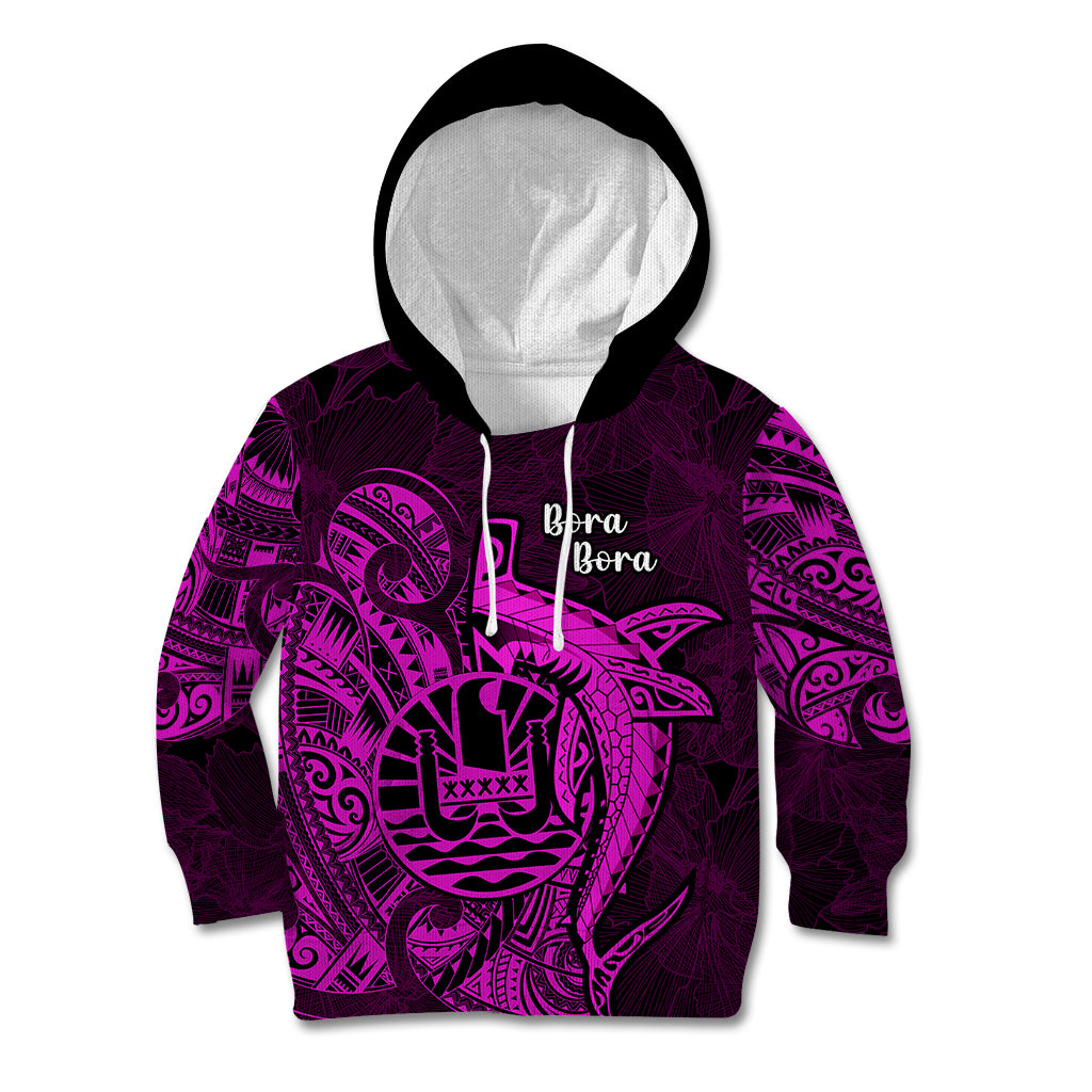 French Polynesia Bora Bora Kid Hoodie Polynesian Shark Tattoo With Hibiscus Pink Version LT14 Pink - Polynesian Pride