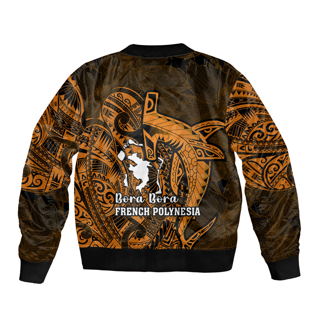 French Polynesia Bora Bora Sleeve Zip Bomber Jacket Polynesian Shark Tattoo With Hibiscus Red Version LT14 - Polynesian Pride