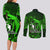 French Polynesia Bora Bora Couples Matching Long Sleeve Bodycon Dress and Long Sleeve Button Shirts Polynesian Shark Tattoo With Hibiscus Green Version LT14 - Polynesian Pride