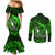 French Polynesia Bora Bora Couples Matching Mermaid Dress and Long Sleeve Button Shirts Polynesian Shark Tattoo With Hibiscus Green Version LT14 - Polynesian Pride