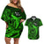 French Polynesia Bora Bora Couples Matching Off Shoulder Short Dress and Hawaiian Shirt Polynesian Shark Tattoo With Hibiscus Green Version LT14 Green - Polynesian Pride