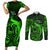 French Polynesia Bora Bora Couples Matching Short Sleeve Bodycon Dress and Long Sleeve Button Shirts Polynesian Shark Tattoo With Hibiscus Green Version LT14 Green - Polynesian Pride