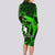 French Polynesia Bora Bora Long Sleeve Bodycon Dress Polynesian Shark Tattoo With Hibiscus Green Version LT14 - Polynesian Pride