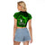 French Polynesia Bora Bora Raglan Cropped T Shirt Polynesian Shark Tattoo With Hibiscus Green Version LT14 - Polynesian Pride