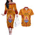 Personalised French Polynesia Couples Matching Off The Shoulder Long Sleeve Dress and Hawaiian Shirt Coat Of Arms With Polynesian Plumeria LT14 Red - Polynesian Pride