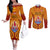 Personalised French Polynesia Couples Matching Off The Shoulder Long Sleeve Dress and Long Sleeve Button Shirts Coat Of Arms With Polynesian Plumeria LT14 Red - Polynesian Pride