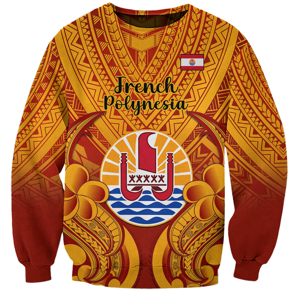 Personalised French Polynesia Sweatshirt Coat Of Arms With Polynesian Plumeria LT14 Unisex Red - Polynesian Pride