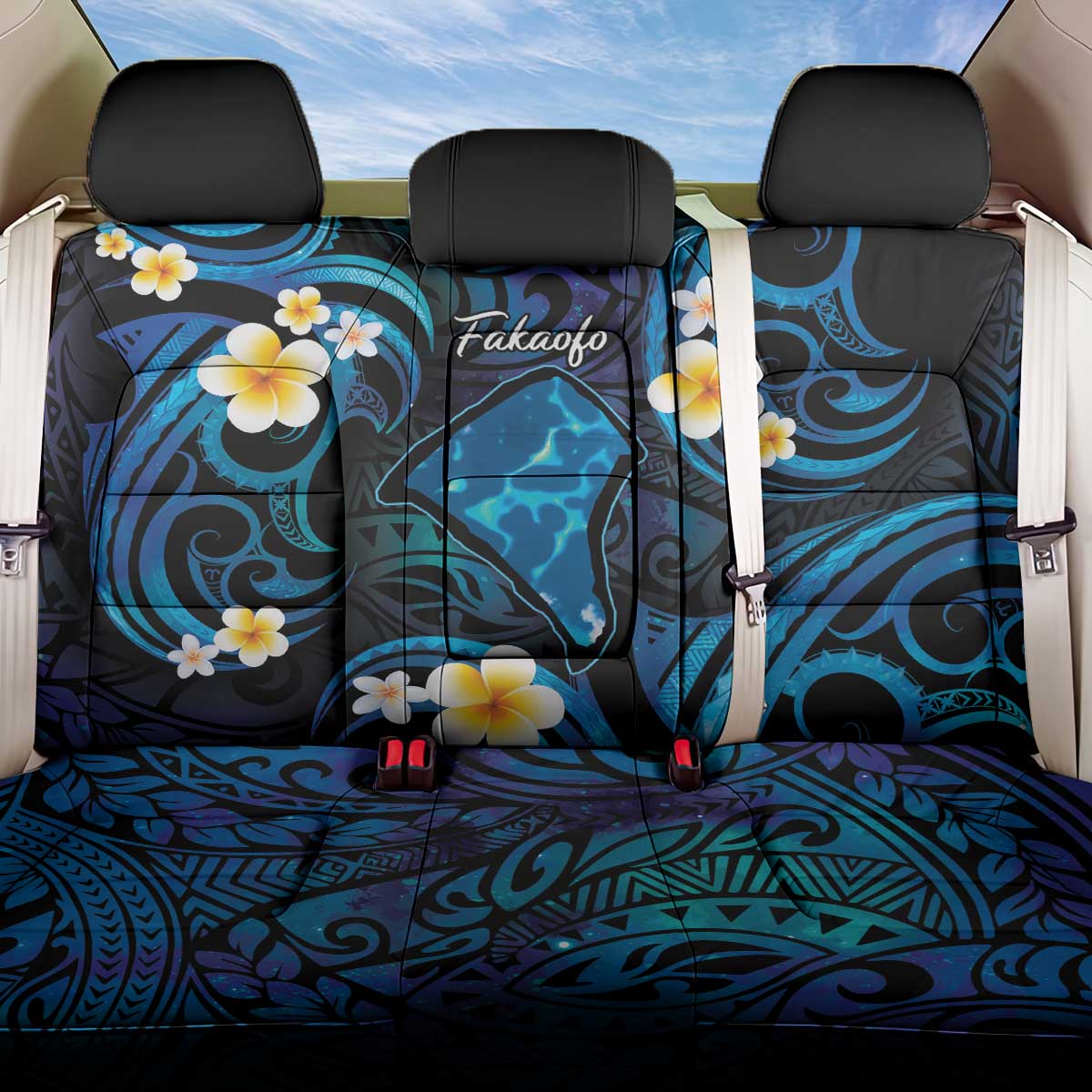 Tokelau Fakaofo Atoll Back Car Seat Cover Polynesian Tattoo Plumeria With Map