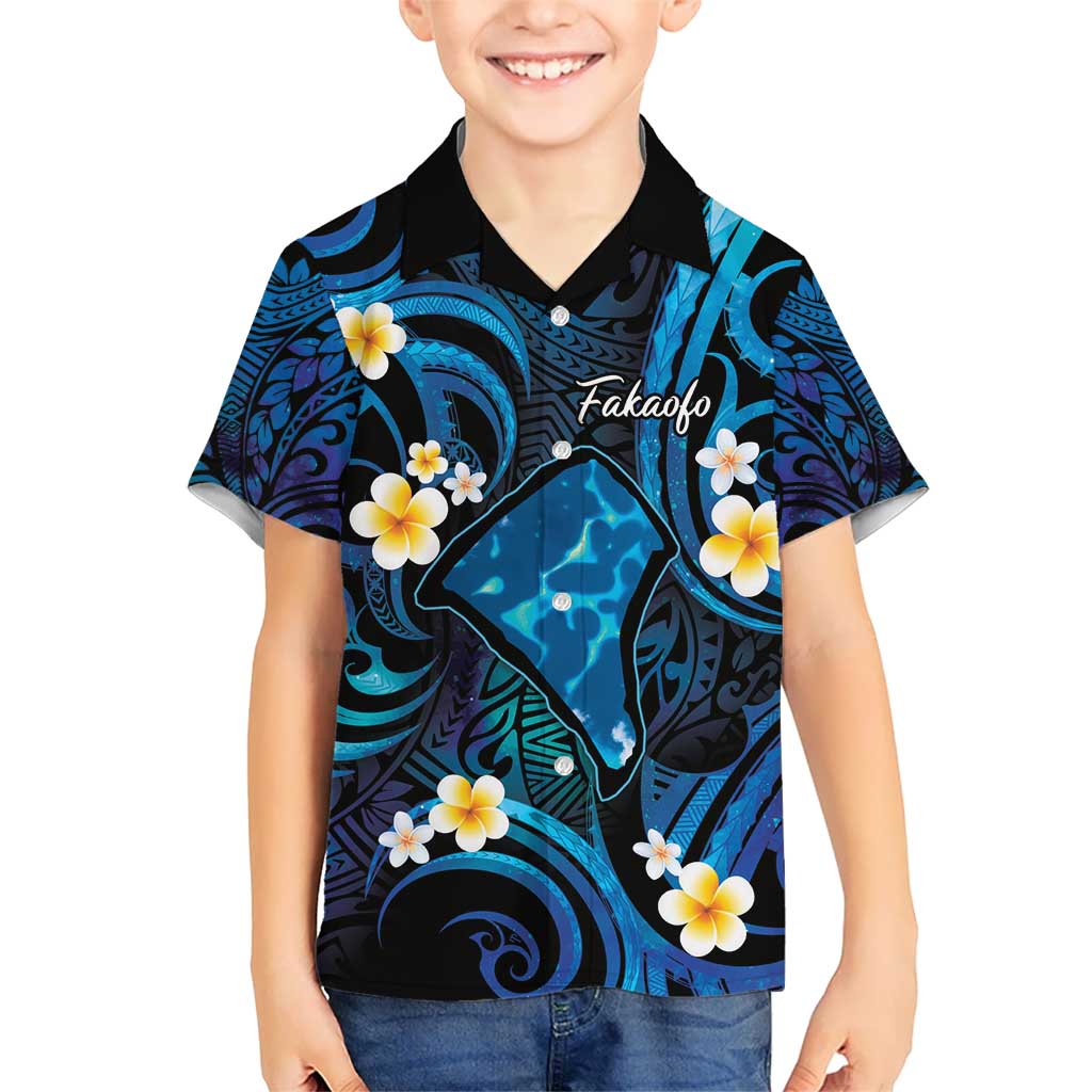 Tokelau Fakaofo Atoll Kid Hawaiian Shirt Polynesian Tattoo Plumeria With Map