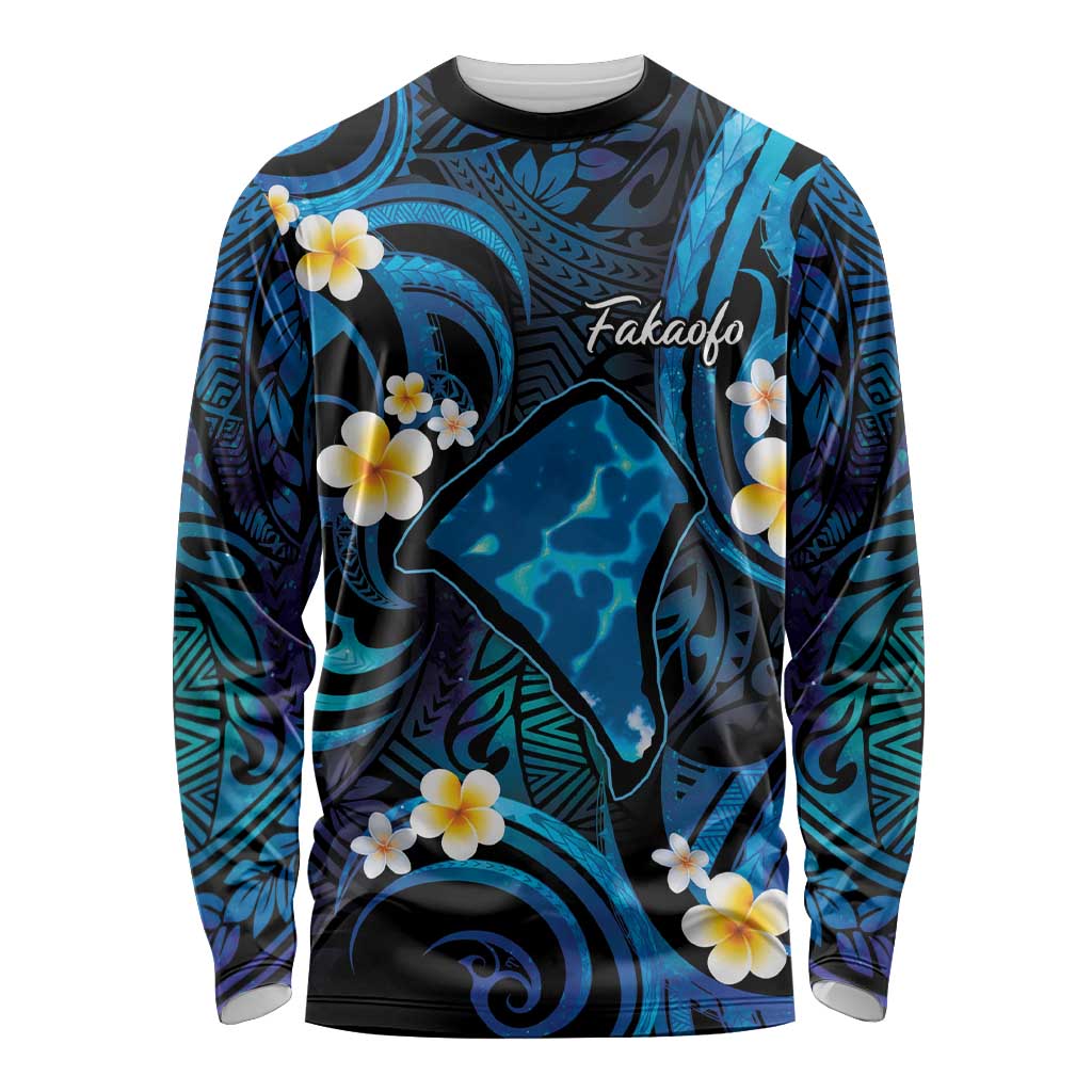 Tokelau Fakaofo Atoll Long Sleeve Shirt Polynesian Tattoo Plumeria With Map