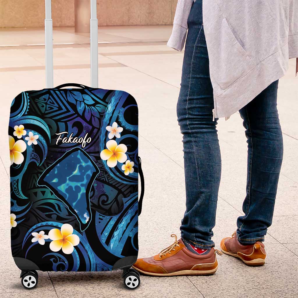 Tokelau Fakaofo Atoll Luggage Cover Polynesian Tattoo Plumeria With Map