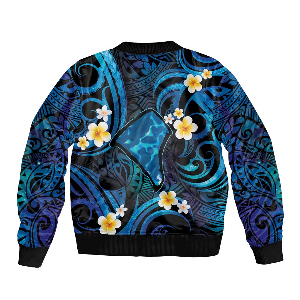 Tokelau Fakaofo Atoll Sleeve Zip Bomber Jacket Polynesian Tattoo Plumeria With Map
