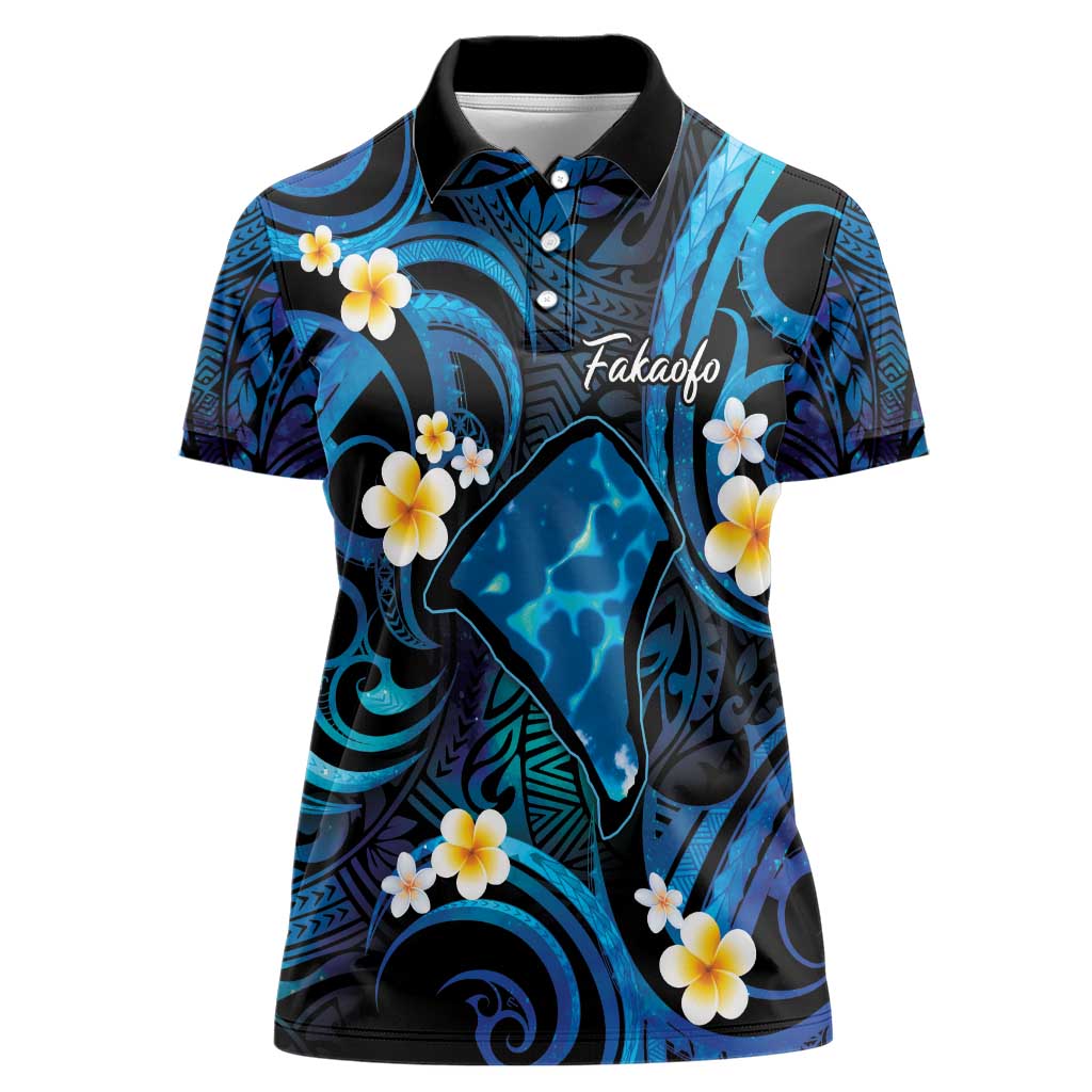 Tokelau Fakaofo Atoll Women Polo Shirt Polynesian Tattoo Plumeria With Map