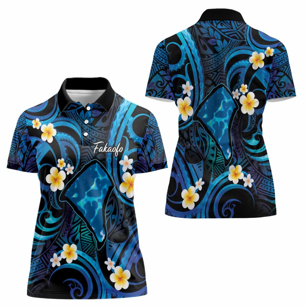 Tokelau Fakaofo Atoll Women Polo Shirt Polynesian Tattoo Plumeria With Map