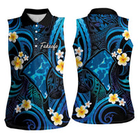 Tokelau Fakaofo Atoll Women Sleeveless Polo Shirt Polynesian Tattoo Plumeria With Map
