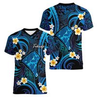Tokelau Fakaofo Atoll Women V-Neck T-Shirt Polynesian Tattoo Plumeria With Map