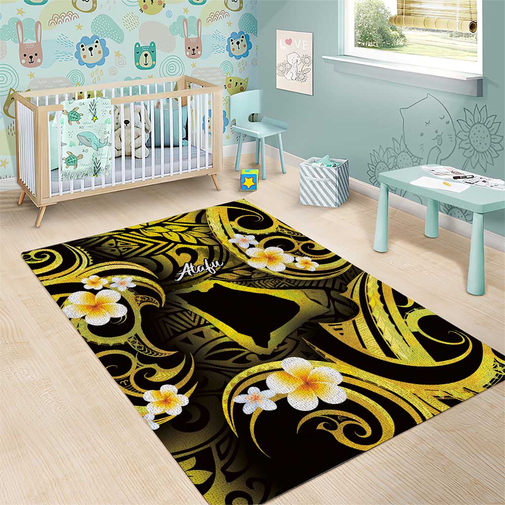 Tokelau Atafu Atoll Area Rug Polynesian Tattoo Plumeria With Map