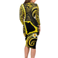 Tokelau Atafu Atoll Long Sleeve Bodycon Dress Polynesian Tattoo Plumeria With Map