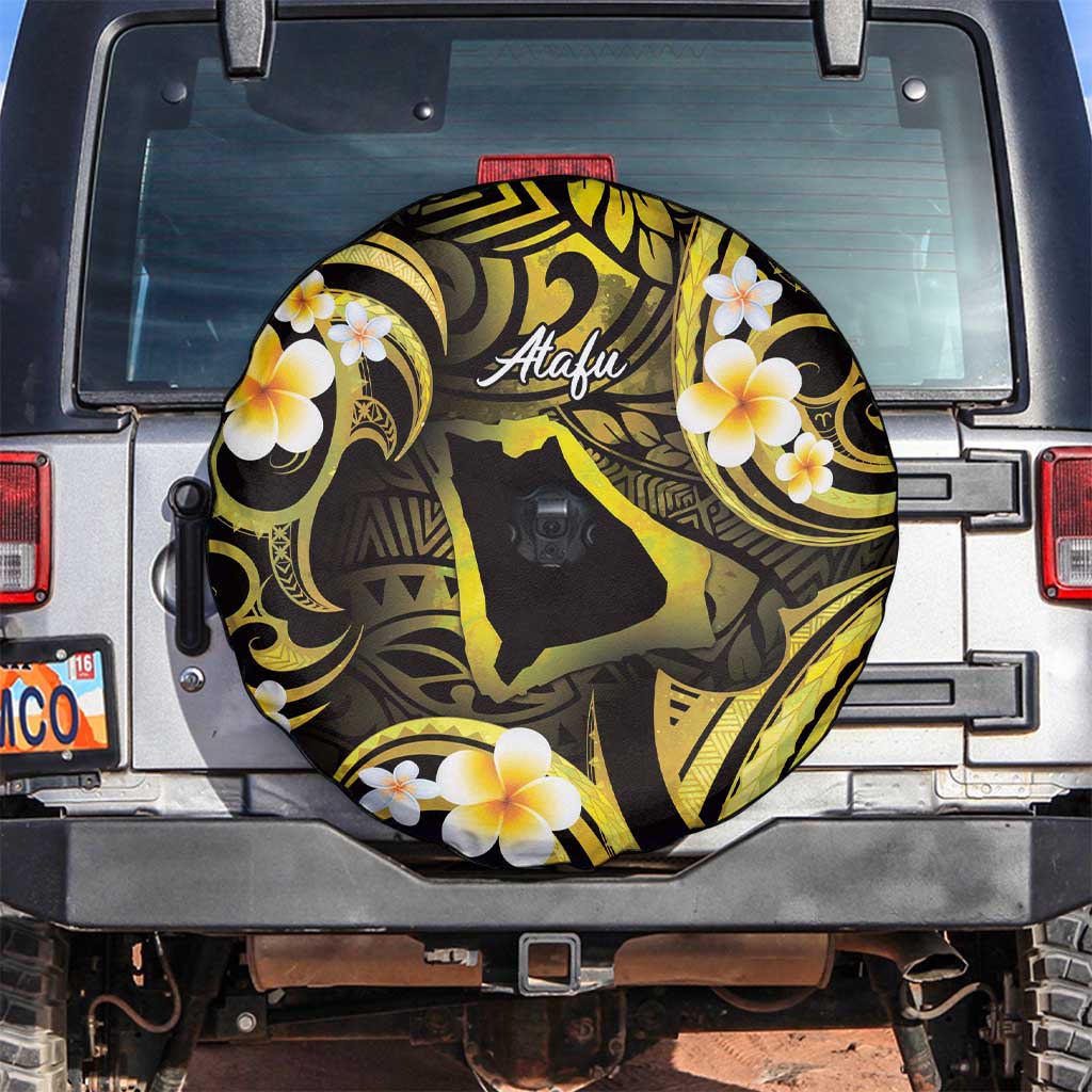 Tokelau Atafu Atoll Spare Tire Cover Polynesian Tattoo Plumeria With Map