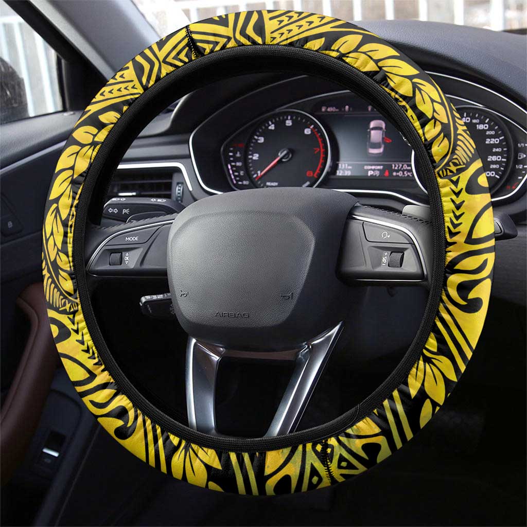 Tokelau Atafu Atoll Steering Wheel Cover Polynesian Tattoo Plumeria With Map