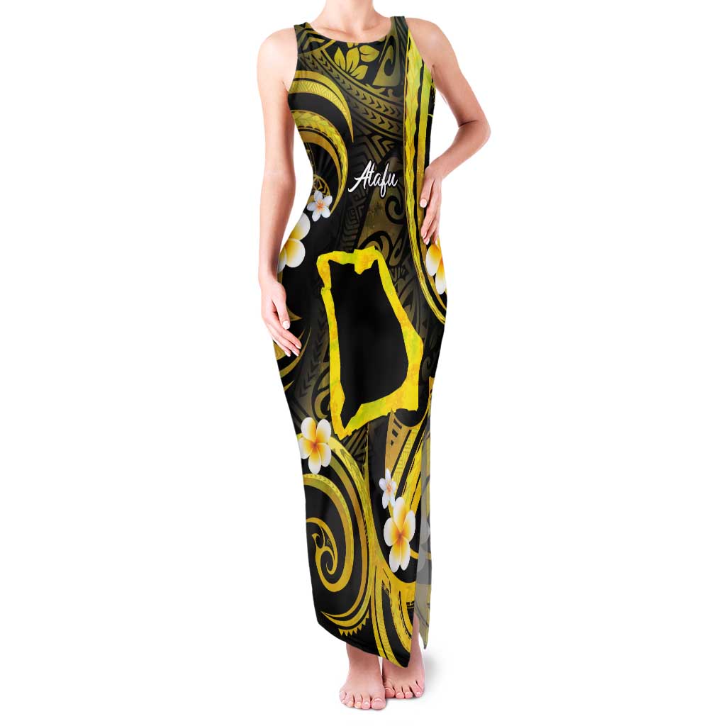 Tokelau Atafu Atoll Tank Maxi Dress Polynesian Tattoo Plumeria With Map