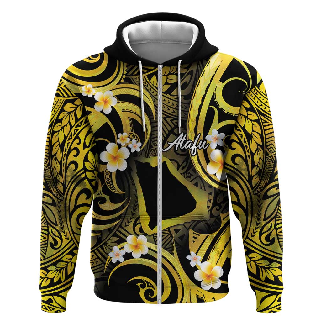 Tokelau Atafu Atoll Zip Hoodie Polynesian Tattoo Plumeria With Map