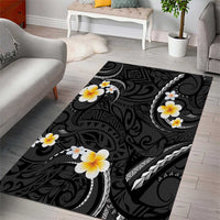Black And Gray Area Rug Curves Polynesian Tattoo Mix Plumeria Flowers