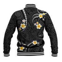 Black And Gray Baseball Jacket Curves Polynesian Tattoo Mix Plumeria Flowers LT14 - Polynesian Pride