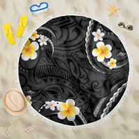 Black And Gray Beach Blanket Curves Polynesian Tattoo Mix Plumeria Flowers LT14 One Size 150cm Gray - Polynesian Pride