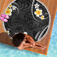 Black And Gray Beach Blanket Curves Polynesian Tattoo Mix Plumeria Flowers LT14 - Polynesian Pride