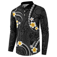 Black And Gray Button Sweatshirt Curves Polynesian Tattoo Mix Plumeria Flowers LT14 - Polynesian Pride