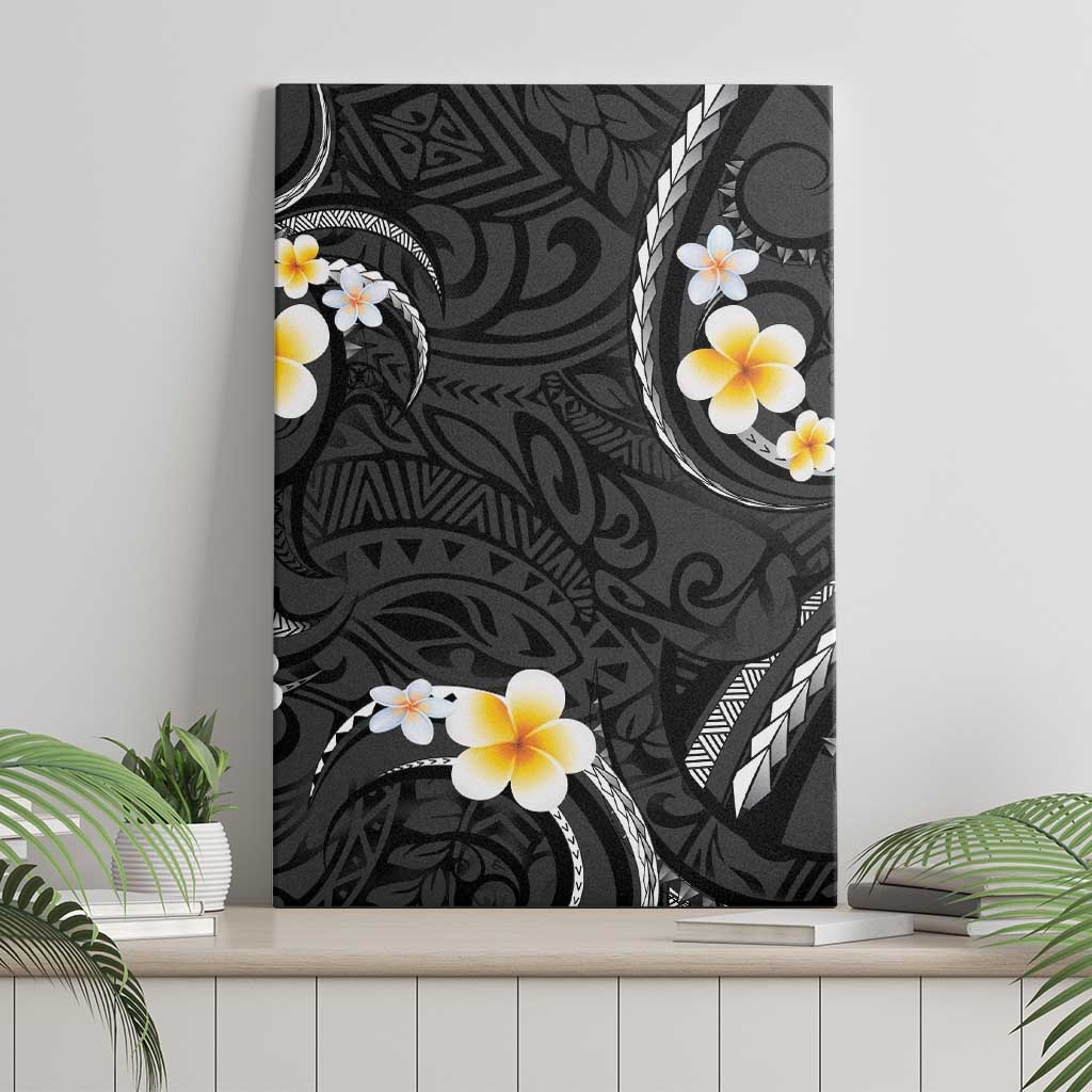 Black And Gray Canvas Wall Art Curves Polynesian Tattoo Mix Plumeria Flowers LT14 - Polynesian Pride