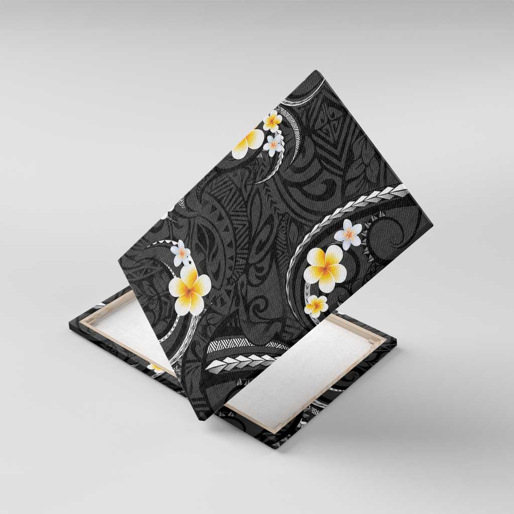 Black And Gray Canvas Wall Art Curves Polynesian Tattoo Mix Plumeria Flowers LT14 With Frame Gray - Polynesian Pride
