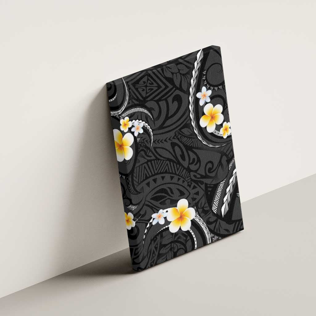 Black And Gray Canvas Wall Art Curves Polynesian Tattoo Mix Plumeria Flowers LT14 - Polynesian Pride
