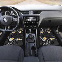 Black And Gray Car Mats Curves Polynesian Tattoo Mix Plumeria Flowers LT14 Set 2pcs - Front Gray - Polynesian Pride