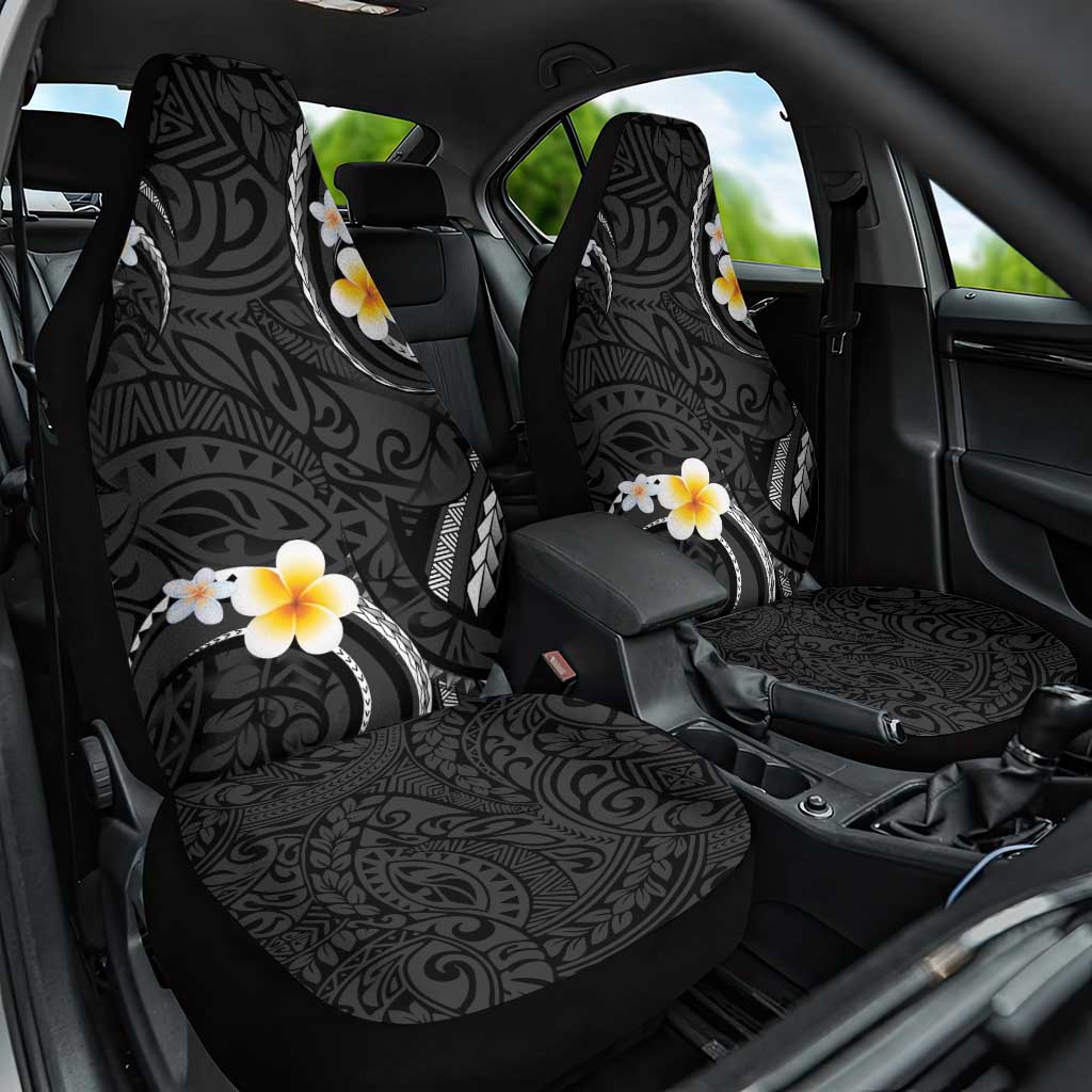 Black And Gray Car Seat Cover Curves Polynesian Tattoo Mix Plumeria Flowers